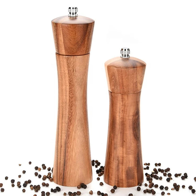 Wholesale IDEALKITCHEN Eco-Friendly Acacia Wood Model Rabbit Slim Salt Pepper Spice Mill Sets Ceramic Grinder Customized Logo