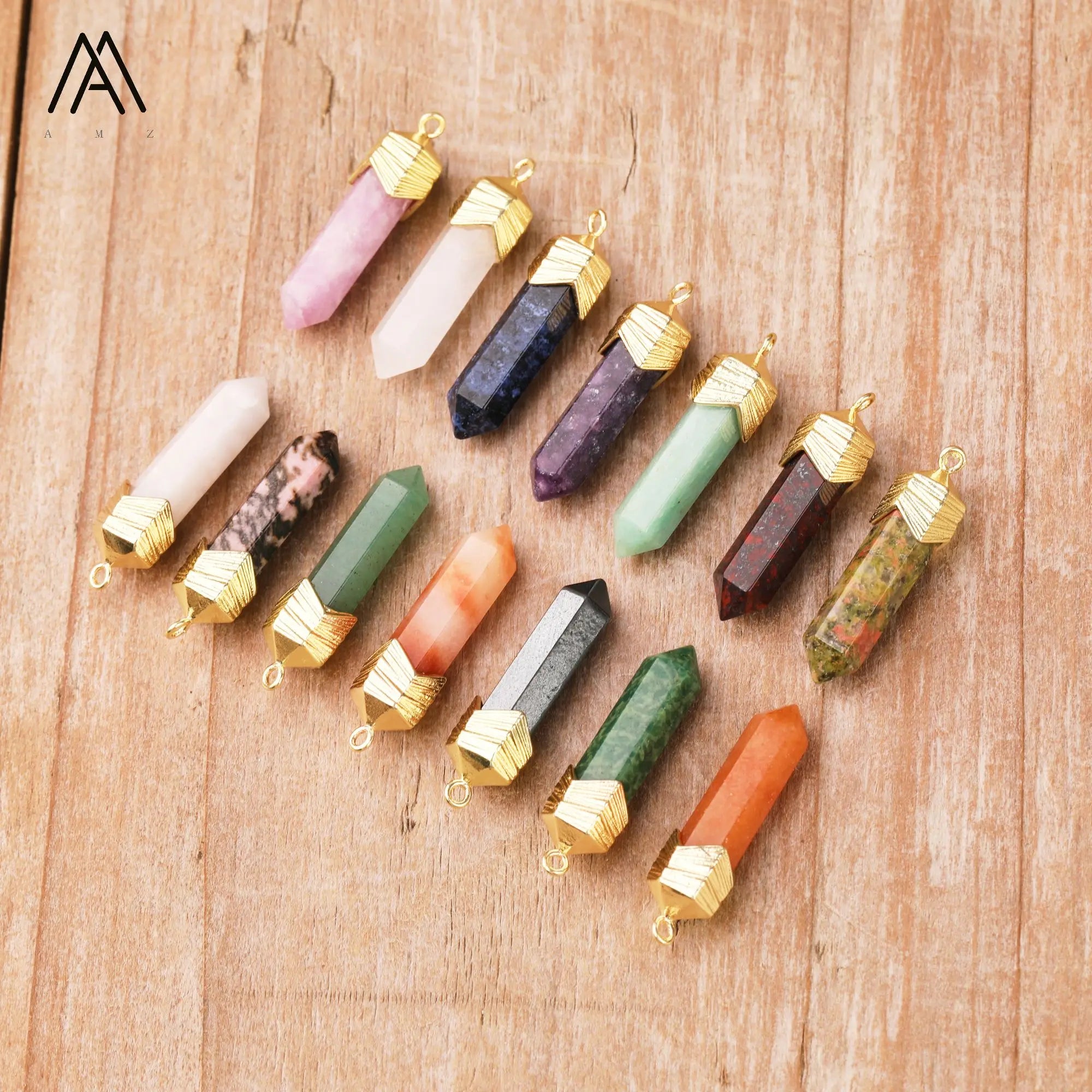 Children's Classic Crystal Pendant Crafts Jewelry Supplies Natural Gemstone Point Charms Gold Plated DIY Necklace Earrings Gifts