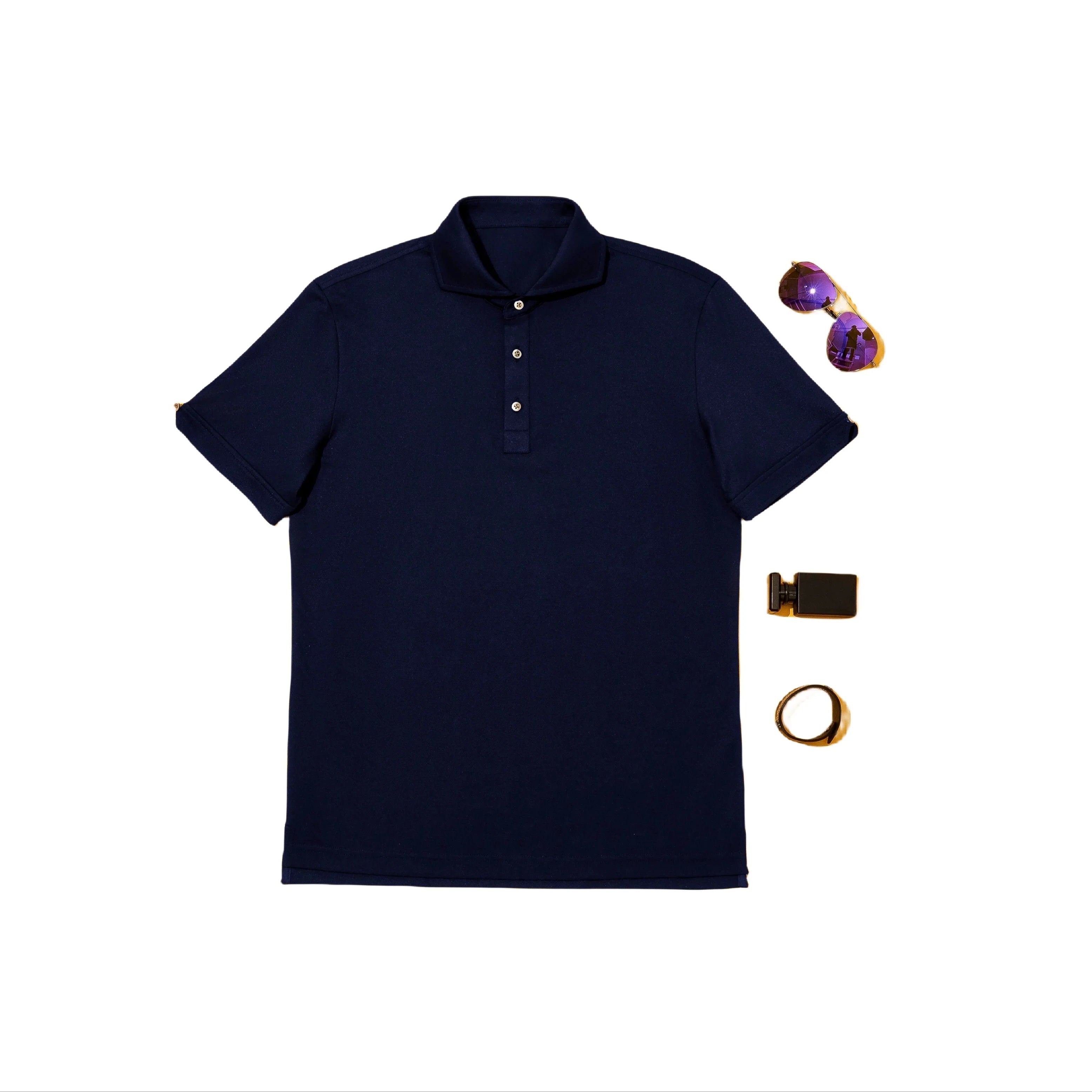 2023 Bosha Men's Custom Navy Blue Casual Polo Shirt Quick Dry Knitted Fabric with Solid Pattern ODM Supply