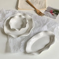Pure White Wavy Edge Ceramic Plate Creative Simple Oval Plate Dessert Bowl