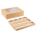 Custom Auto Popup Style  White Brown Color 12 Hole Cupcake Packaging Boxes with Clear Window