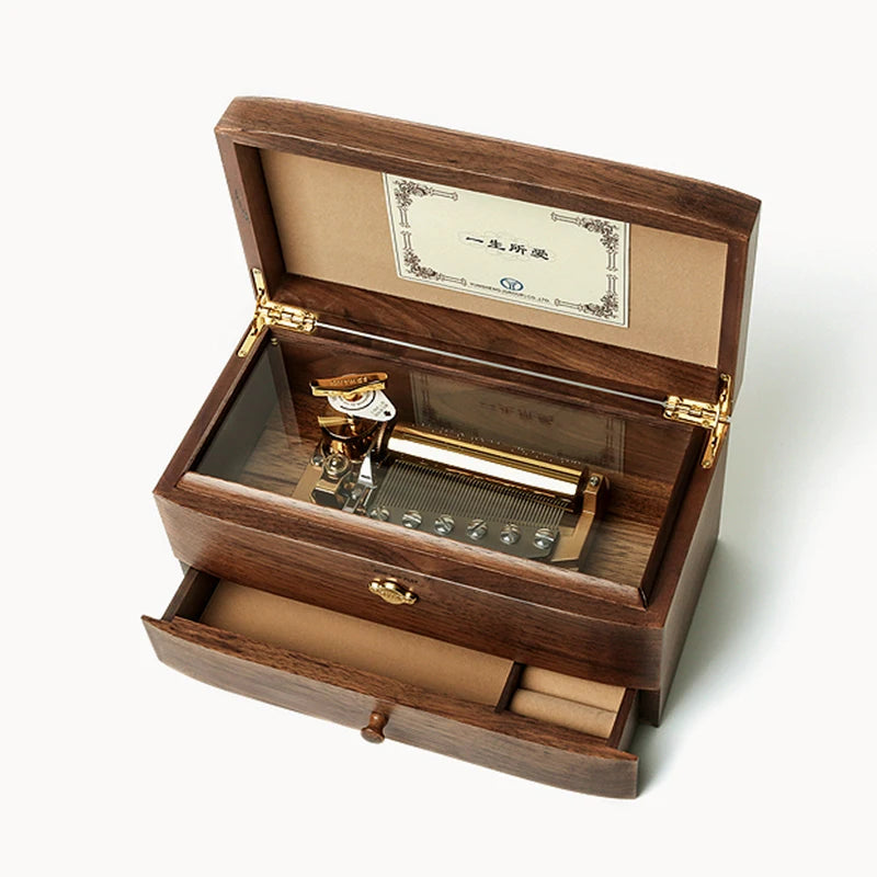 Professional Wholesale RHYMES 50-tone Double Layer Wooden Music Box Custom Engraving High-end Pop Melody Music