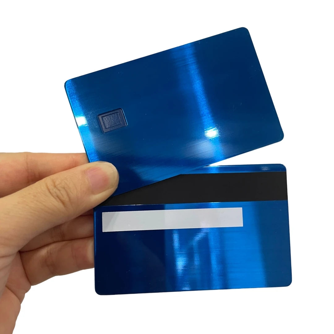 Stainless Steel Brush Blue Blank Metal Credit Card Metal Bank Visa Card with Stripe and Slot Laser Engraved Gifts Wholesale