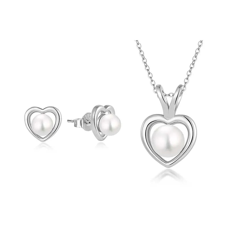 QX Custom OEM Christmas Heart Earrings Luxury Women 925 Sterling Silver Pearl Fine Jewelry Set