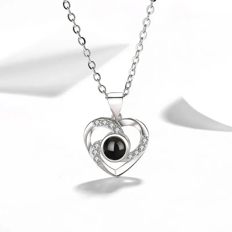 Personalized 100 Languages I Love You Heart Photo Projection Necklace