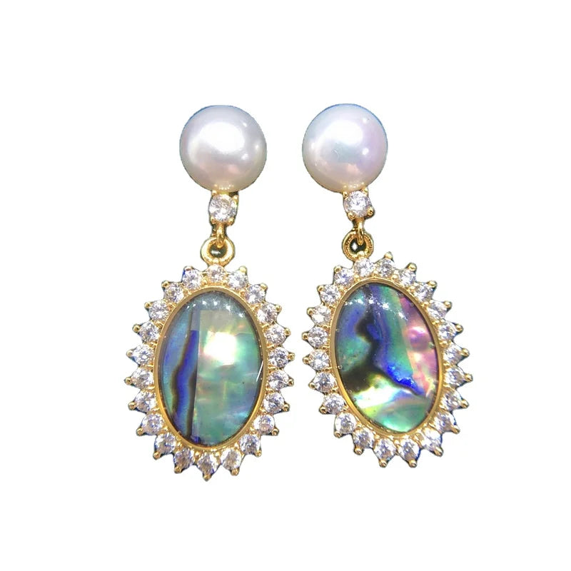 5A Grade Perfect White Natural Freshwater Pearl Earrings Colorful Natural Oval Ear Shell Pendant Studs for Women
