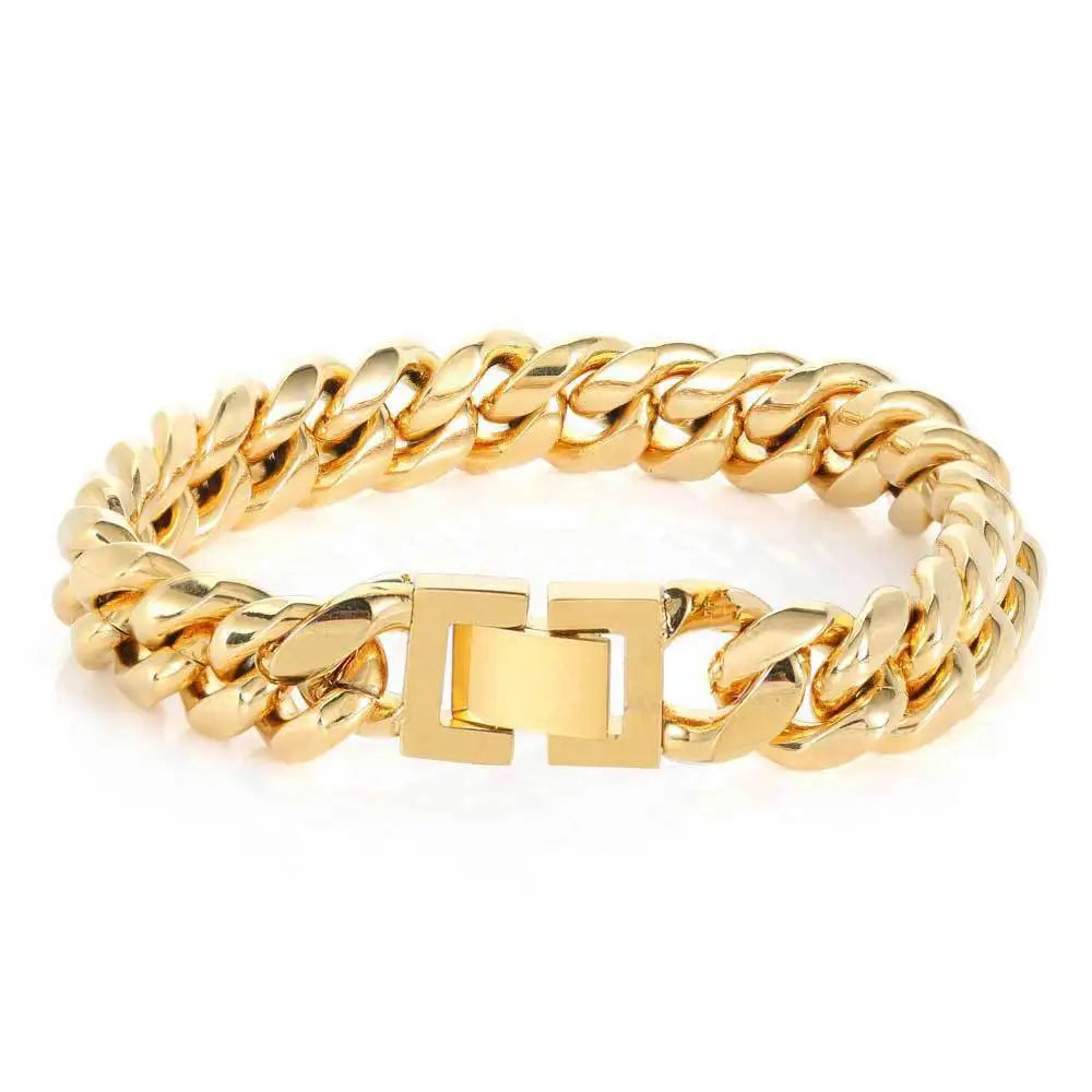 Thick 12mm 14mm 16mm 18mm 18k Gold Plated Stainless Steel Miami Cuban Link Bracelet for Men Women