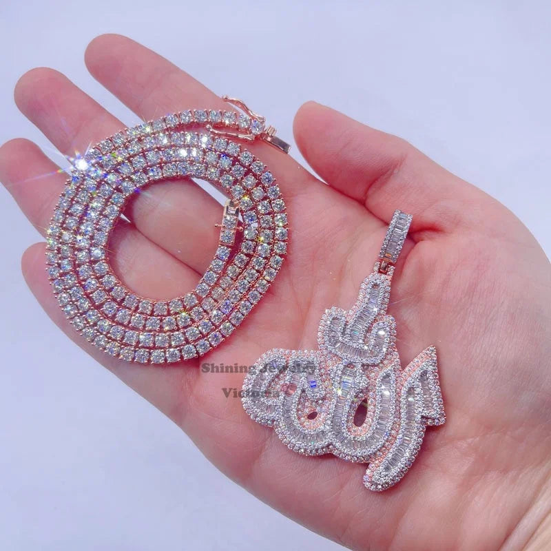 14k Rose Gold Plated Sterling Silver Hip Hop Men Vvs Moissanite Diamond Iced Out Allah Pendant