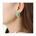 Vintage Disc Turquoise Stud Earrings Titanium Steel 18K Gold Non-Fading Waterproof Earrings Wholesale