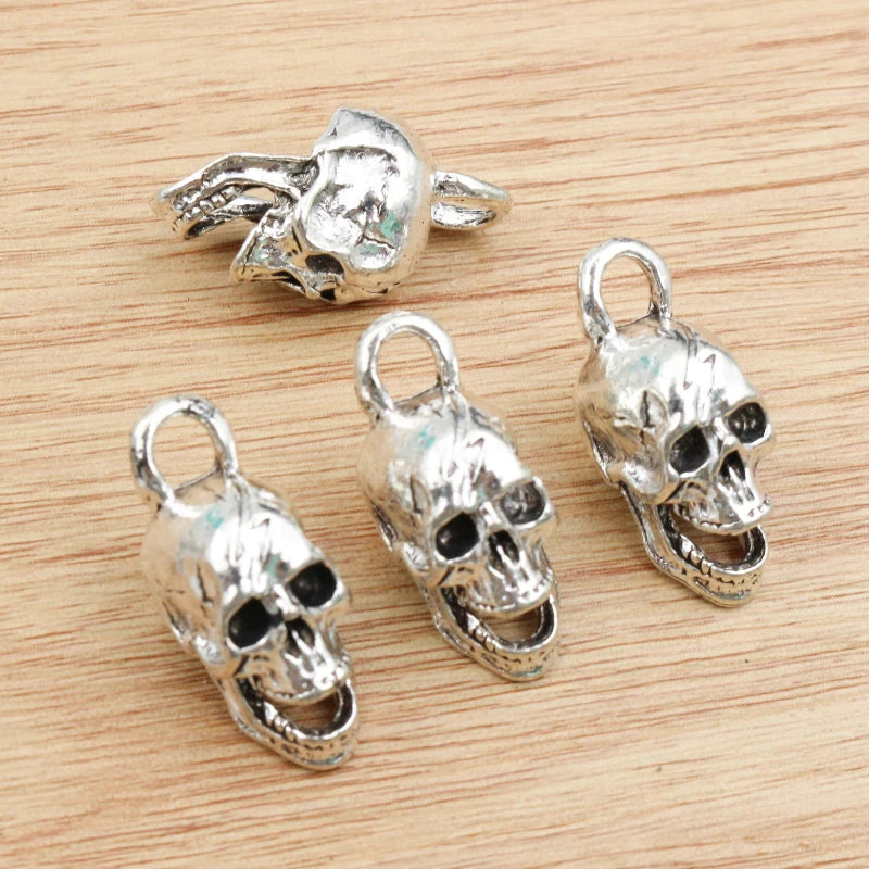 3pcs/lot 29x12X16mm Antique Silver Plated Skull Head Handmade Charms Pendant:DIY for Bracelet Necklace