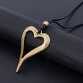 Large Abstract Scratched Heart Pendant Collars Long Black Leather Necklace Jewelry for Women