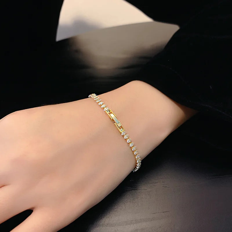 New Simple Design Marquise Cut Cubic Zirconia Tennis Bracelets Gold Silver Color Crystal Bracelet for Women