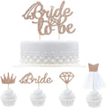 4pcs Rose Gold Glitter Bride to Be Cupcake Toppers Diamond Crown Bride Dress Cupcake Toppers Bachelorette Party Decoration