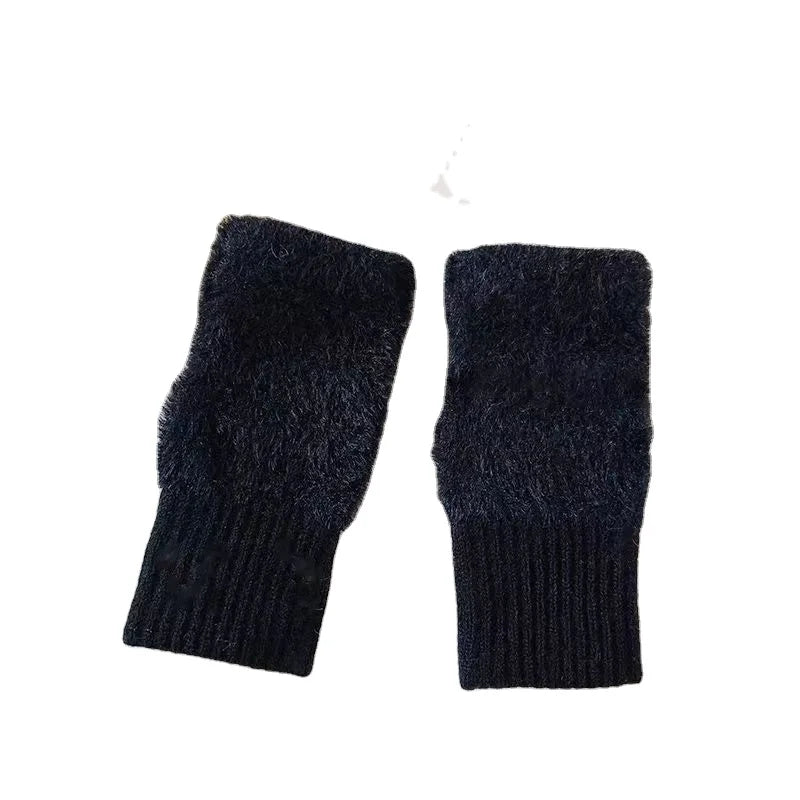 Soft Fluffy Plush Winter Half Finger Gloves Write Wth an Antifreeze Hand Mittens Knitted Winter Warm Wrist Fingerless Gloves
