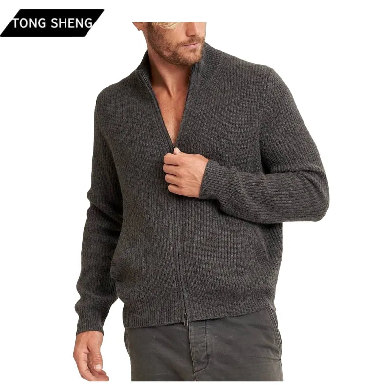 Custom Virgin Sheep Wool Kashmir Sweater Men Black Turtleneck Zipper Knit Oversized Pashmina Mongolian Cashmere Sweater for Men