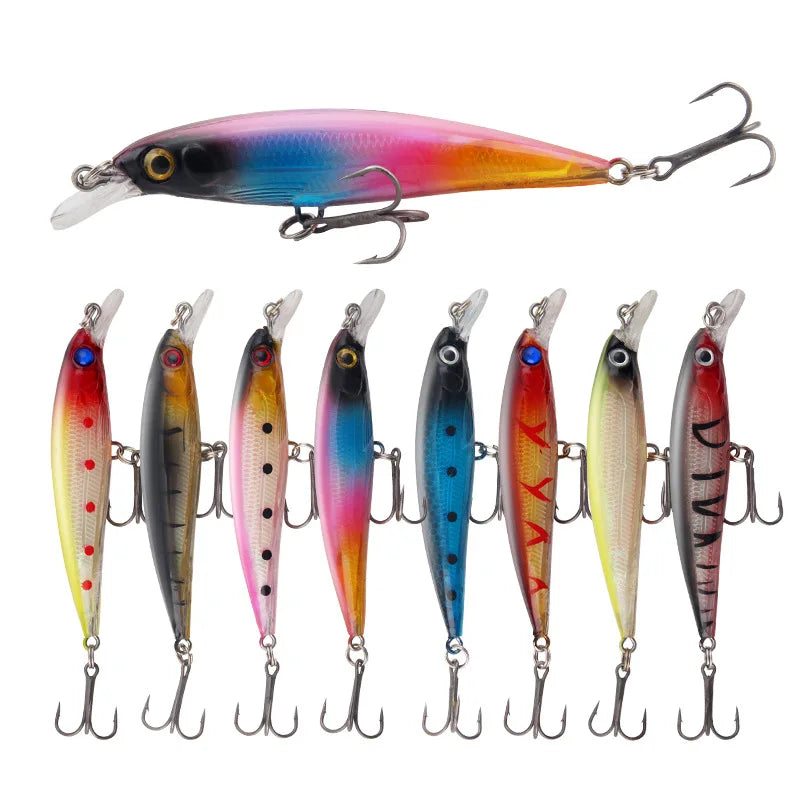Luya Minnow Lures 3D Eye Plastic Hard Lures 9cm/7.2g with Ring Beads Double Hook Simulation Lures