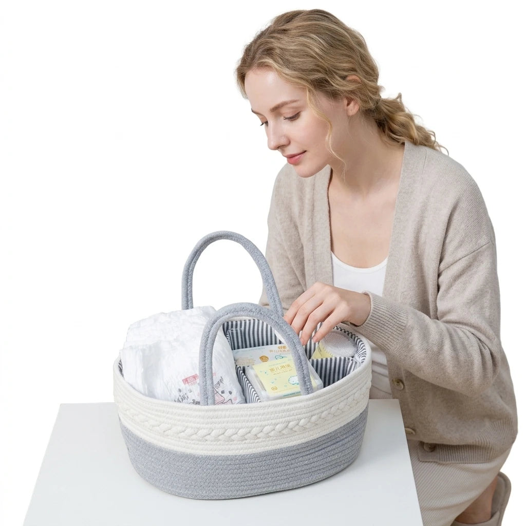 Factory Custom Multifunctional Diaper Caddy Storage Basket Bag with Hook Cotton Rope Material Size L Colorful and From China