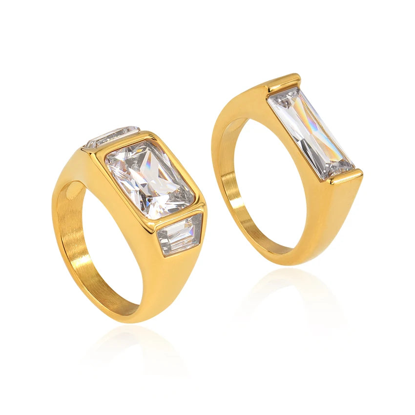 Gemstone Jewelry 18k Gold Plated High End Stainless Steel Jewelry Designer Brand Diamond Ring Big Stone Rings Square Stone Rings