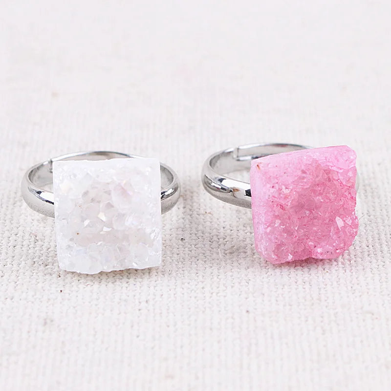 Fashion Natural Agate Crystal Cluster Ring Adjustable Knuckle Index Finger Open Ring