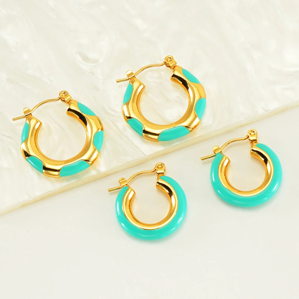 2024 Wholesale Jewelry Large 14k Gold Plated Emerald Stainless Steel Waterproof Earings Woman Post Diy Gift