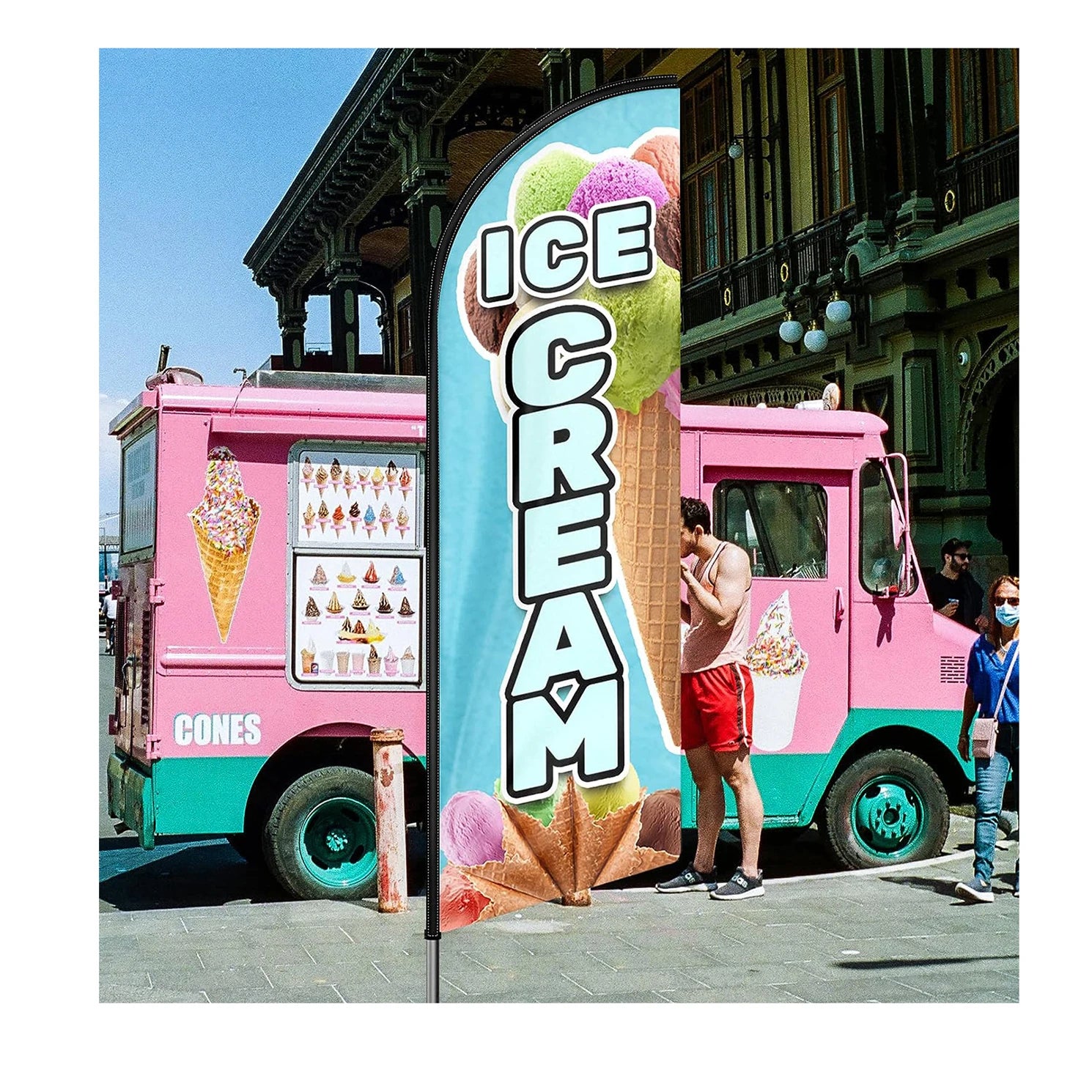 Hot Selling Windless Feather Flag with Flagpole/ Ground Stake/Portable Bag Outdoor Advertising Ice Cream Feather Flag