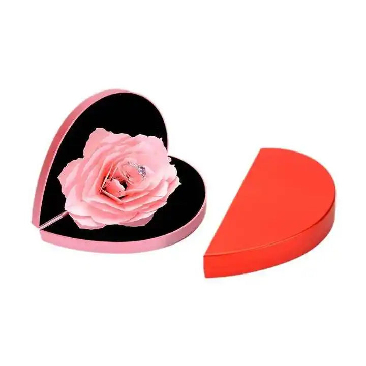 New Trendy Red Rose Ring Box Handmade Simple Square Velvet Plastic Heart Shape for Jewelry and Gifts-Min. Order 100pcs
