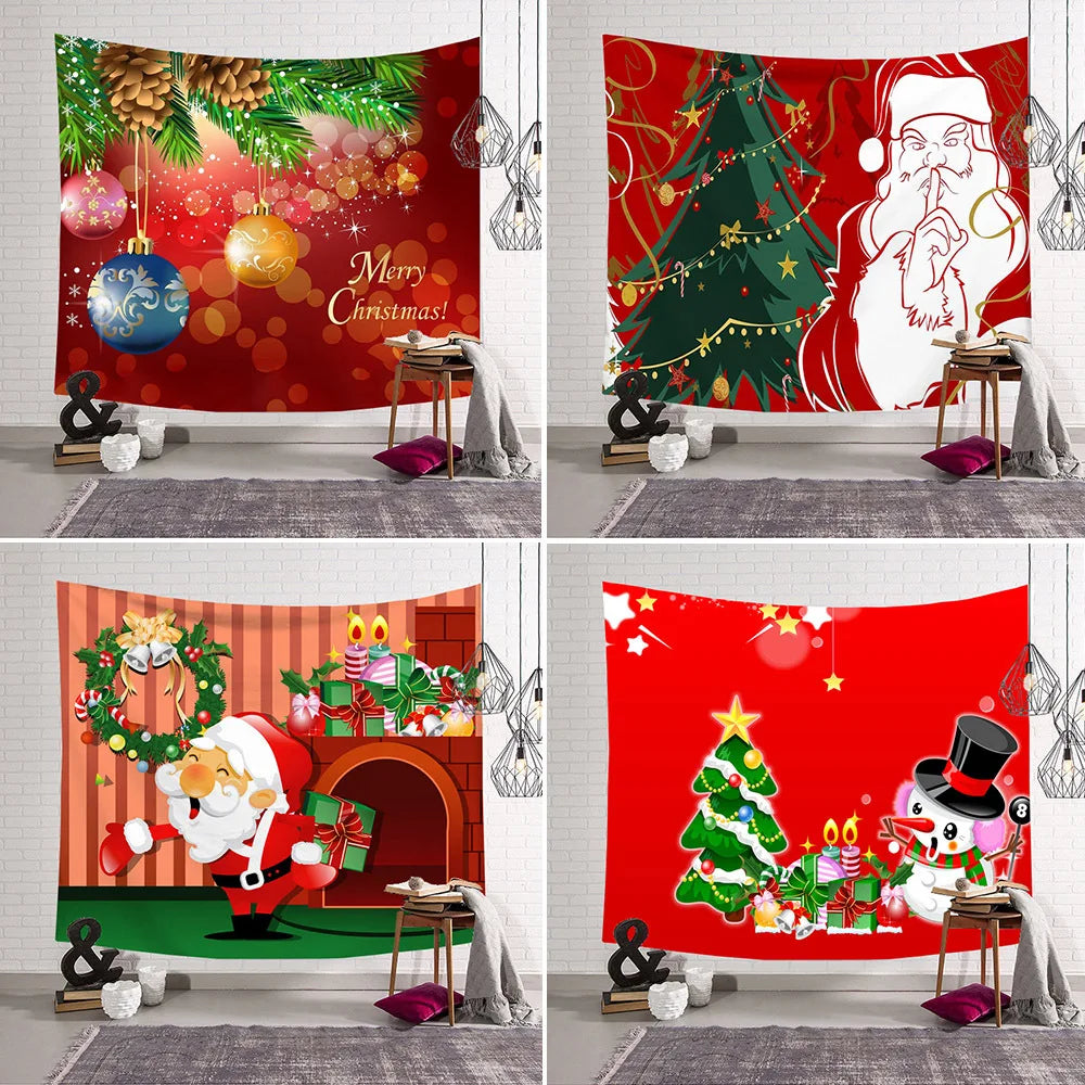Xmas Tree Tapestries Christmas Gifts Tapestry Xmas Wreath Wall Decor Backdrop Colorful Merry Christmas Tapestry