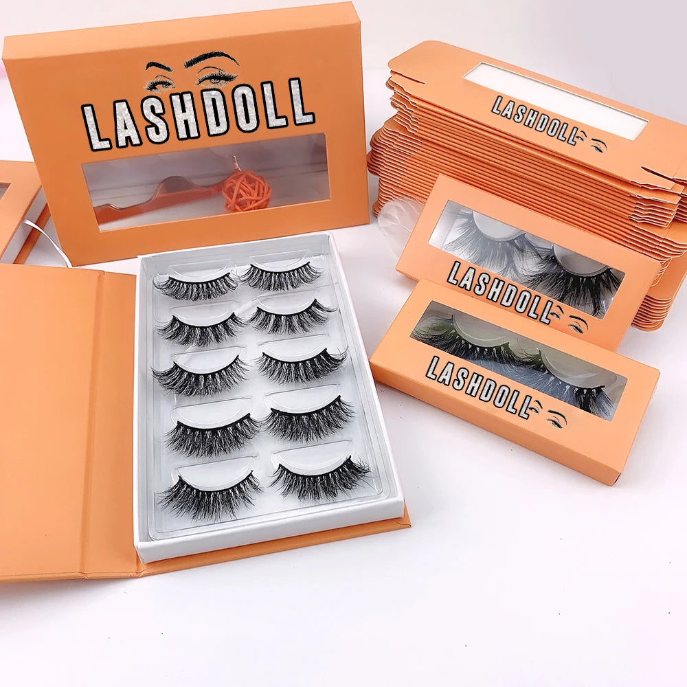 Own Brand 5 Pairs Full Strip Mink Eyelash Book with Unique Shape Customizable Private Label Mink Eyelashes