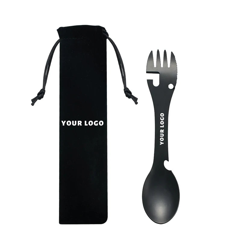 5 in 1 Stainless Steel Camping Flatware Spork Knife Spoon Fork Bottle Can Opener Multi-functional and Mirror Polished MegaBDM