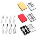 Portable Folding Knife Spoon and Fork Cutlery 304 Stainless Steel Set Metal Box Suitable for Outdoor Travel