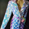 Women Sequin Blazer Short Dress Shiny Singer Show Stage Concert Performance Long Coat Bar Nightclub Prom Birthday Dance Costume