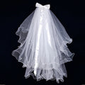 Wholesale Double Layers Pure White Bridal Veil With Pearls Wedding Veil With Comb