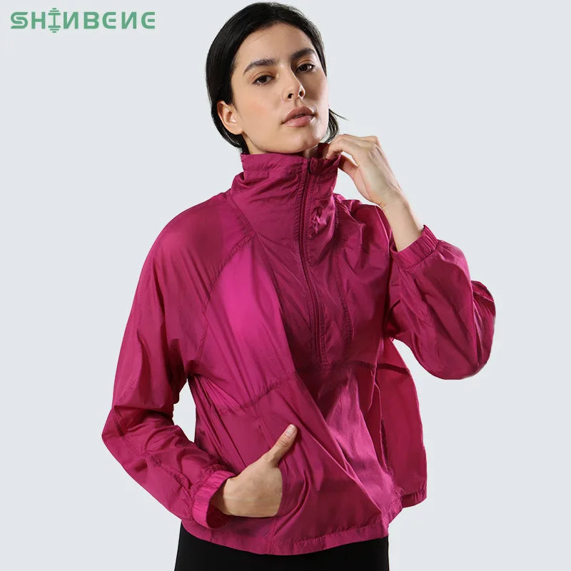 SHINBENE Women's UPF 50+ UV Sun Protection Hoodies Jacket Summer Half Zipper Long Sleeves Sun Shirts