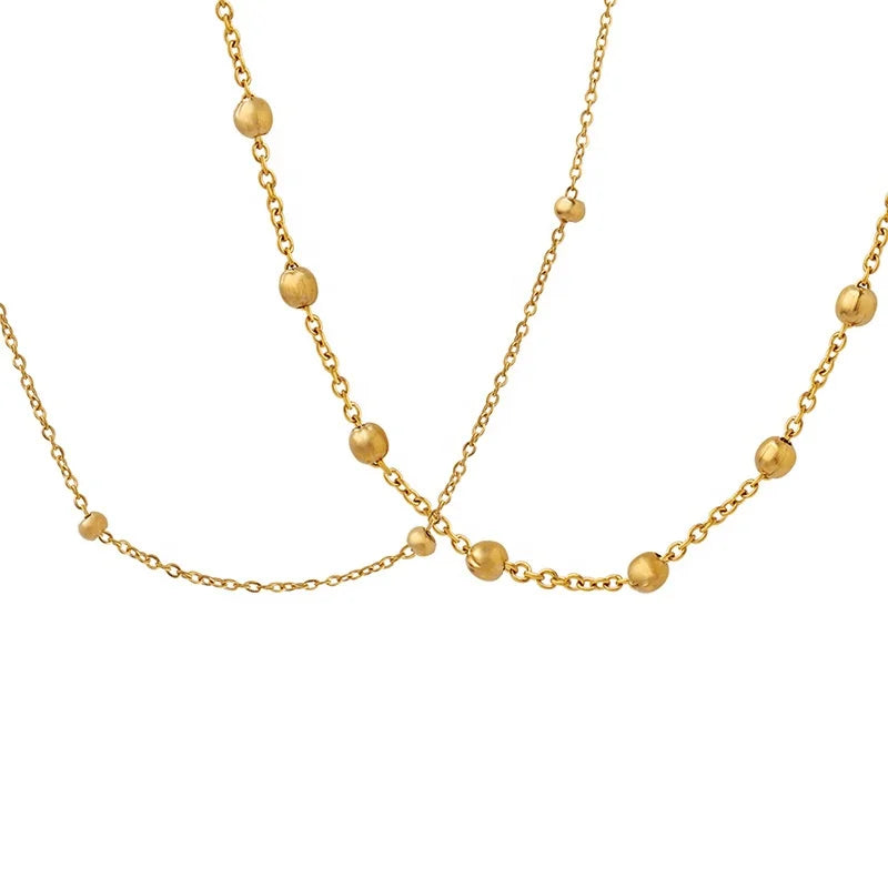 Fashion Jewelry Necklaces Stainless Steel Clavicle Chain 18k Gold Plated Size Steel Bead Necklace for Women Waterproof Jewelry