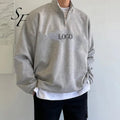 Custom Fashion Casual Loose Fit Half Zip up Drawstring on the Side Turtleneck Sport Cotton Men's Sweater