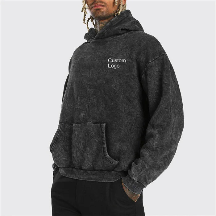 Custom Logo 100% Cotton Heavyweight Vintage Hoodie Soft Oversized Blank Acid Wash Hoodies Men
