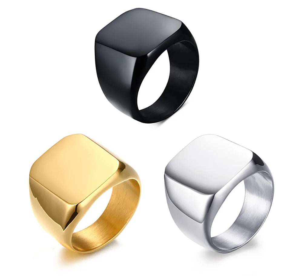 Personalized Men's Square Ring Stainless Steel Custom Engraved Logo/Text Ring One Piece Custom Dropshipping