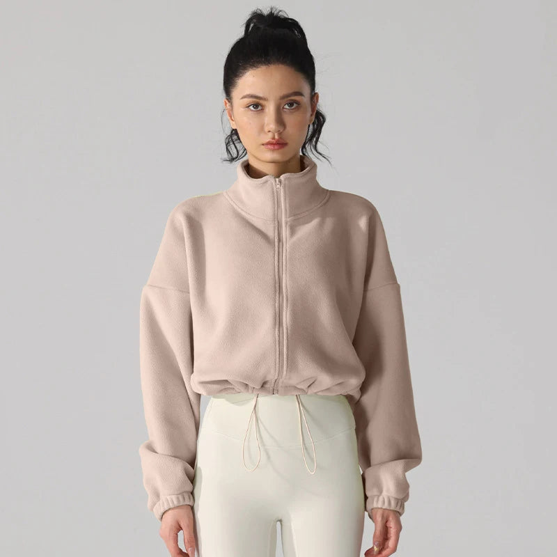 Women Warm Outdoor Windproof Comfort Lightweight Full Zipper Running Jacket Long Sleeve Yoga Top Thermal Fleece Training Jacket