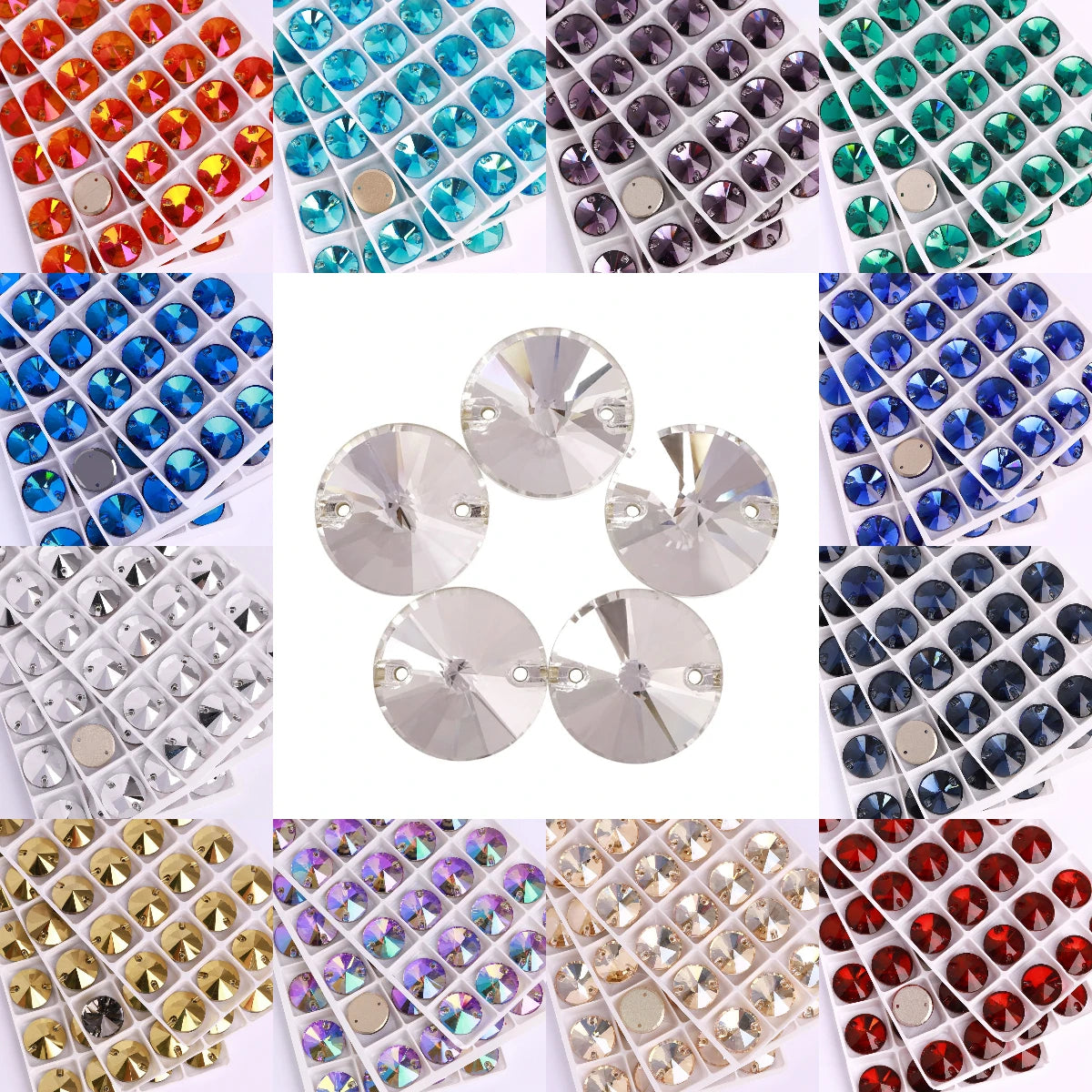 QIYI Hot Selling Top Quality Rivoli Shape Flat Back Glass Crystal Sew on Rhinestones for Designer Garment Decoration 3200