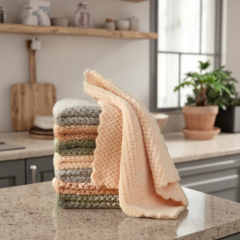 Custom Logo Coral Fleece Cloth Super Absorbent Non-Stick Oil Fast Drying Towel for Kitchen Glass Cleaning Washable