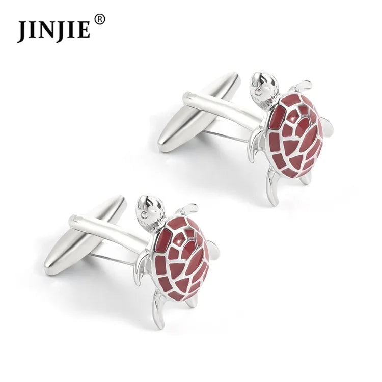 JINJIE Best Selling Novelty Gift Red Animal Turtle Mens Brass Cuff Links for Men Shirts