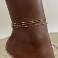 Wholesale Double Layer Anklet No Fade Waterproof Stainless Steel Jewelry PVD Gold Plated Bead Chain Anklets for Women