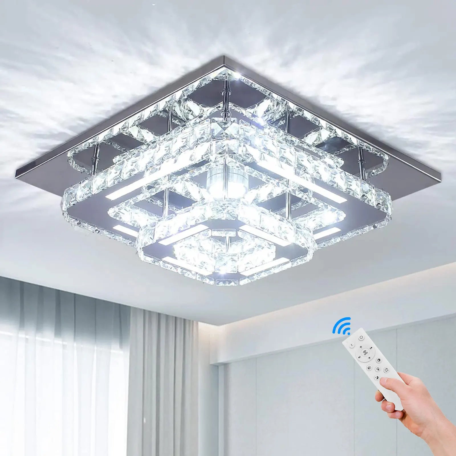 Modern Luxury Crystal Chandelier with Remote Control High-End Ceiling Drop Lights for Hotel or Room Decor