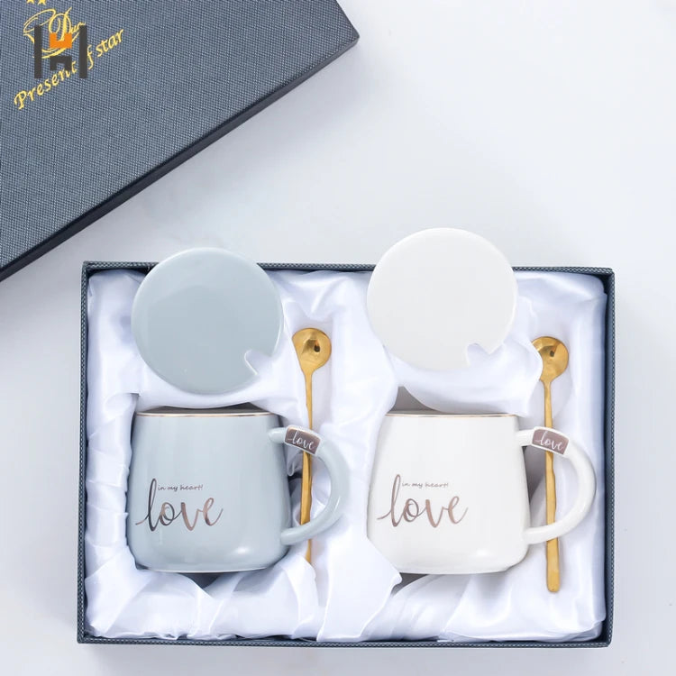Constant Temperature Cup Creative Mug with Lid Spoon Ceramic Coffee Cup Household Hot Coffee Cup