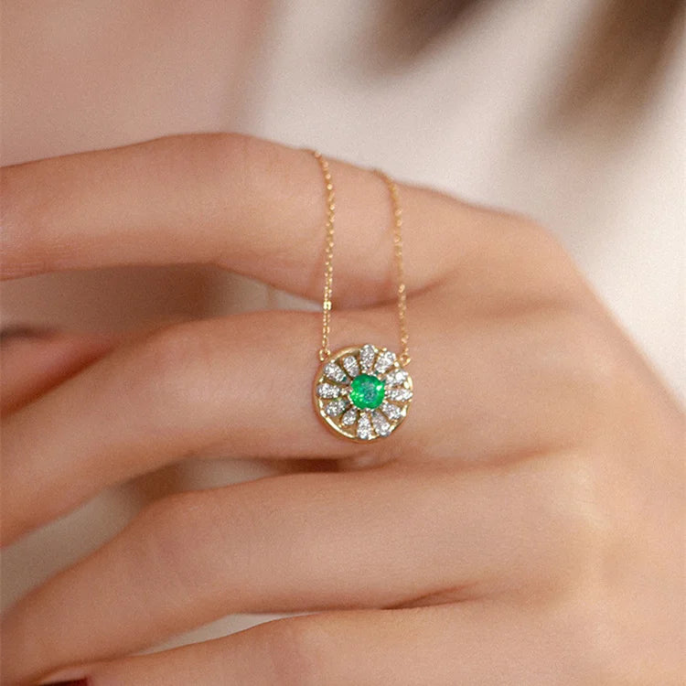 Trendy Designer Green Zircon Jewelry Minimalist Emerald Color Charm Necklace
