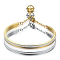 2023 Stainless Steel 6mm Width 2 Row of Crystal Bangle Cuff Bracelet with Heart Extend Chain for Women Bracelet