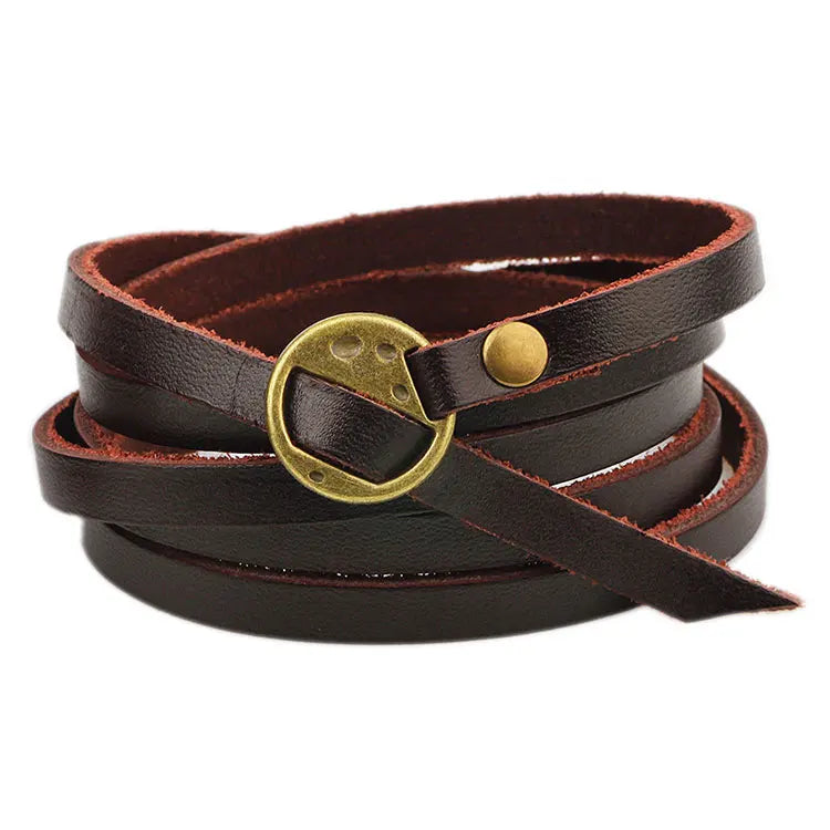 Fashion Punk 5 Layers Wrap Men Bracelet Bangles Wristband Personalized Multilayer Adjustable Genuine Leather Bracelet for Boys