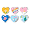 Blue Universe and Planet Authentic 925 Sterling Silver Fine Enamel Heart Charms for Women Fashion Bracelet Necklace DIY Jewelry