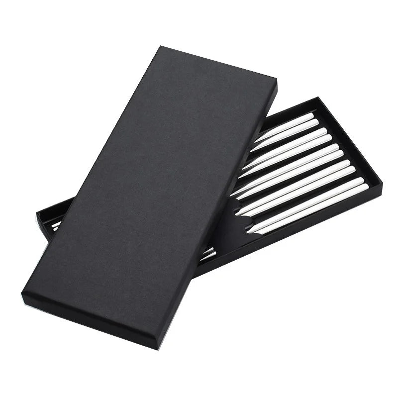 Custom Logo 23CM PVD Titanium Metal Stainless Steel Sushi Chopsticks Set 5 Pairs with Gift Box