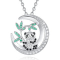 Fine Jewelry 925 Sterling Silver Rhodium Plated Cute Animal Panda Pendant Necklace with Cubic Zirconia